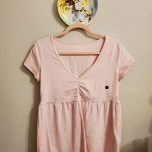 Hollister Blush Pink Gathered V-Neck Tee